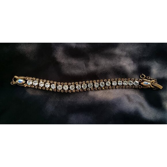 Vintage SORRELLI Sparkling Signed Clear Rhinestones Antique bronze style Stateme - Picture 2 of 4